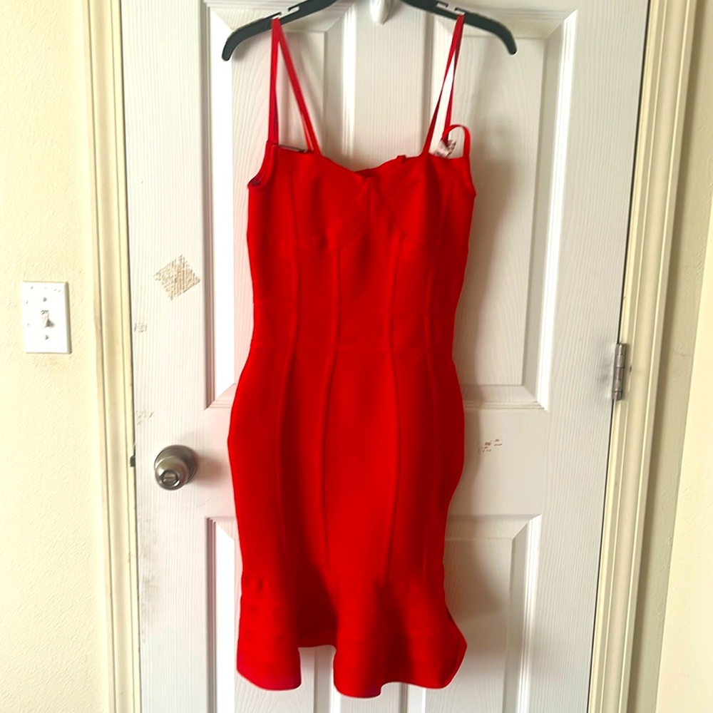 Red Emprada Fluted Bandage Dress